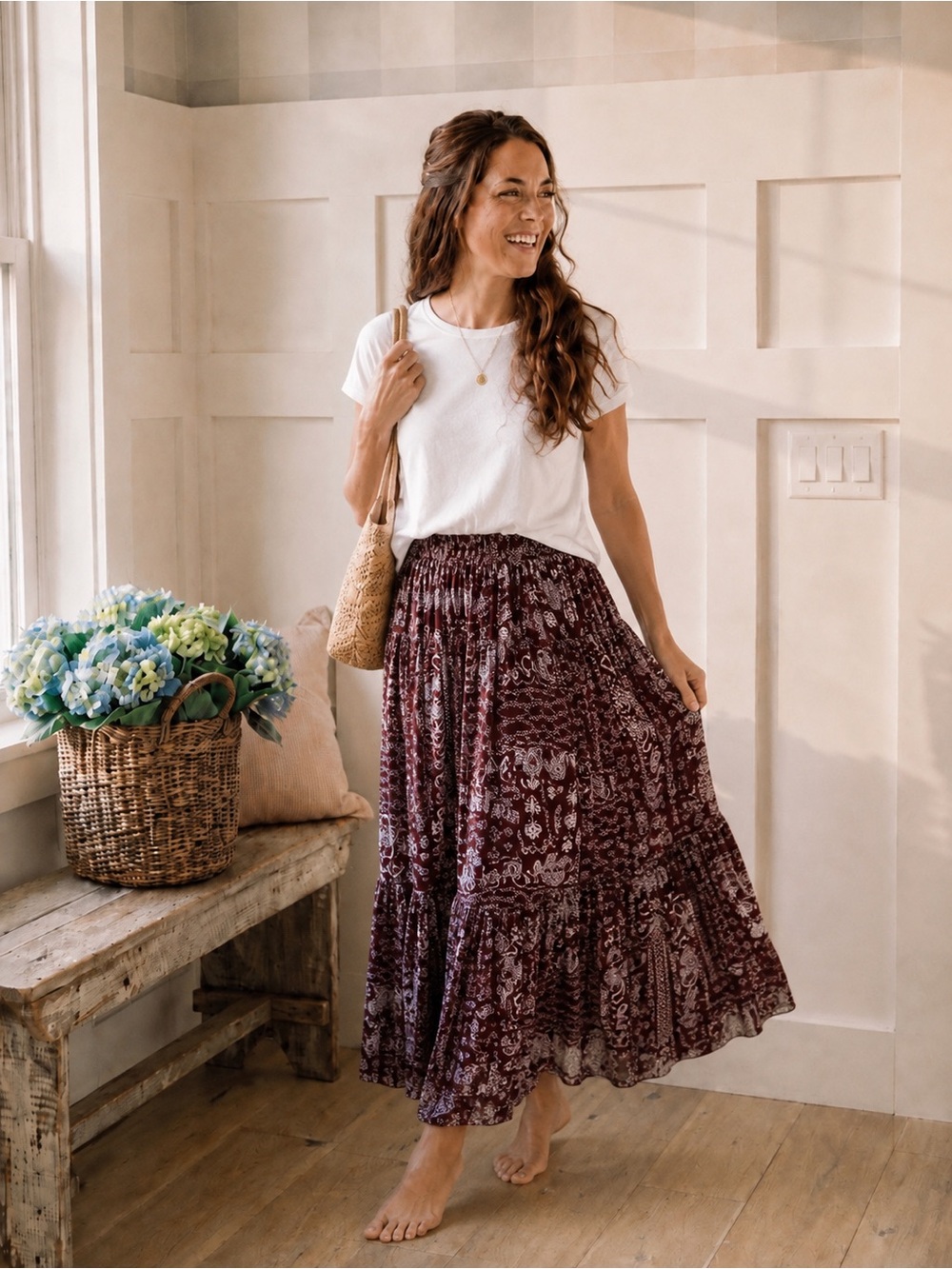 Women’s Cold Cactus Burgundy Paisley Maxi Skirt